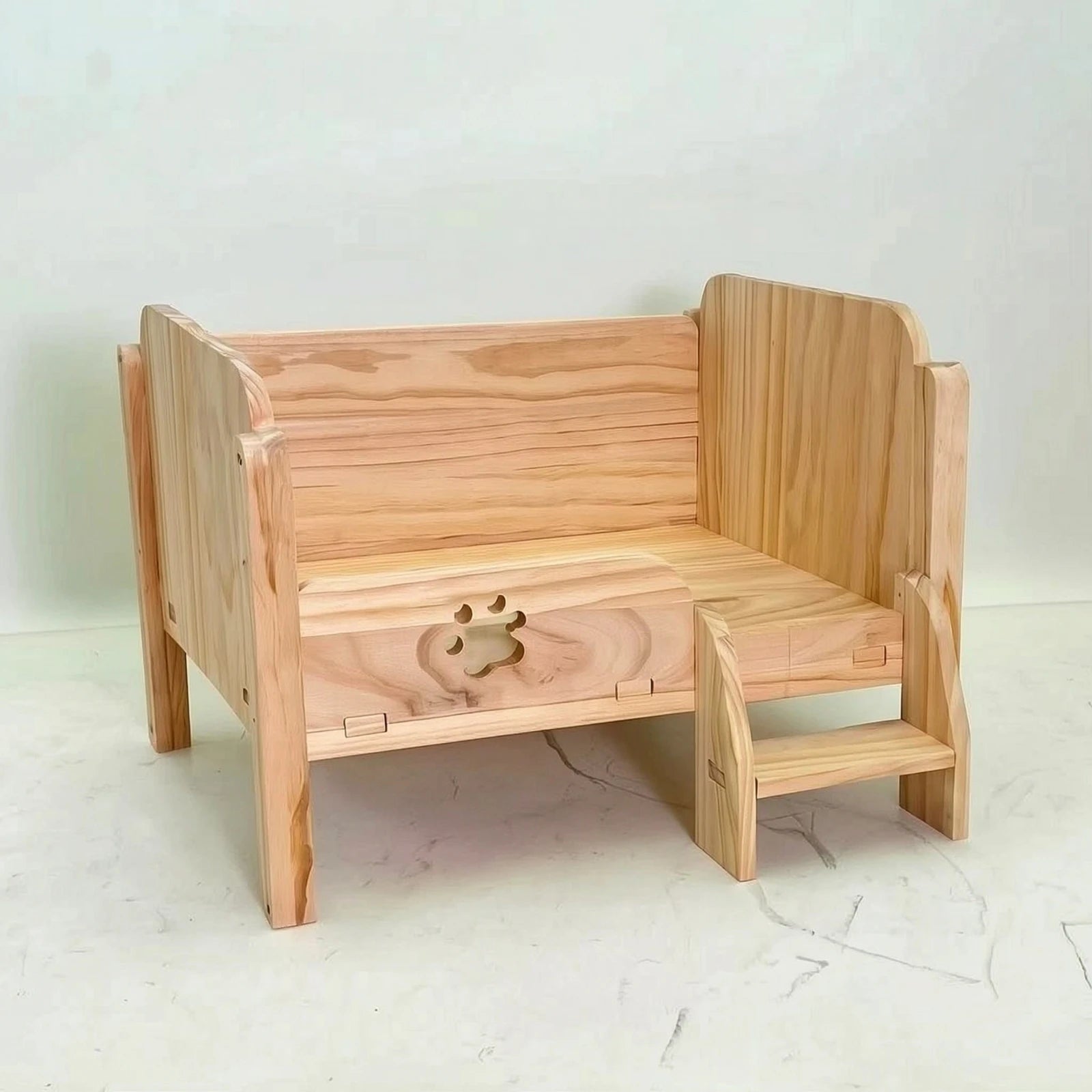Elevated Wooden Pet Bed — Cozy Raised Cat Sofa with Step