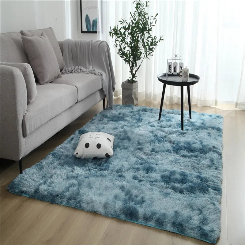 VIKAMA Tie-Dyed Fluffy Carpet — Plush Bedside Rug & Living Room Mat