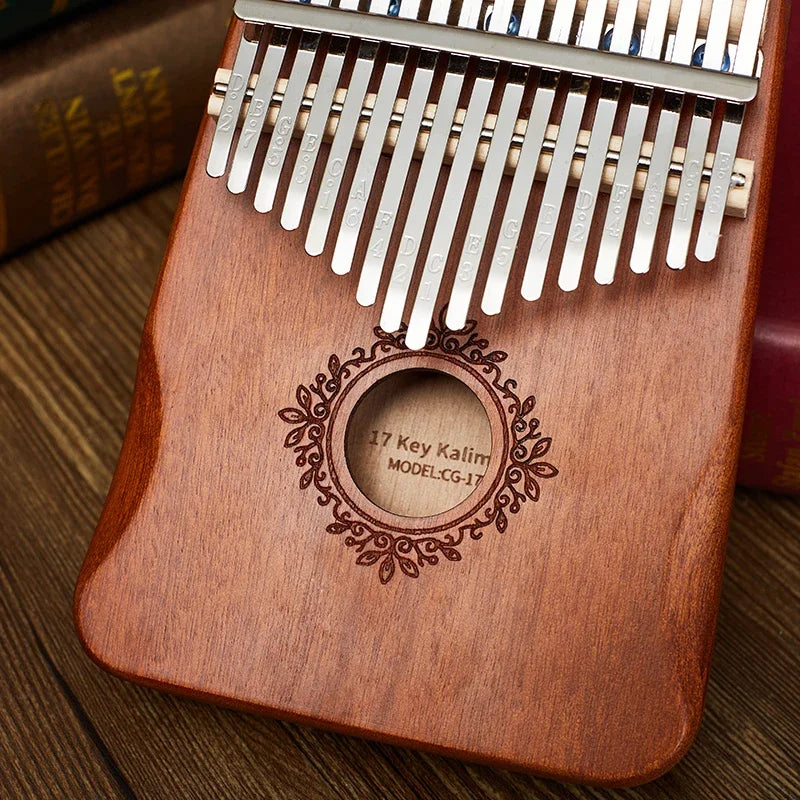 17 Key Kalimba Thumb Piano — Mahogany Wood Musical Instrument with Learning Book