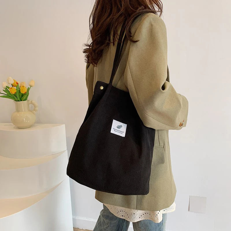 Yogodlns Corduroy Shoulder Bag — Large Capacity Casual Tote for Travel