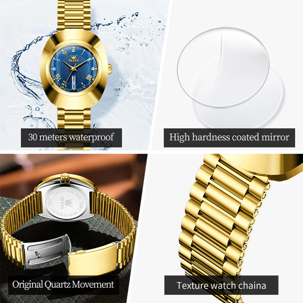 OLEVS Golden Quartz Watch — Elegant Stainless Steel Luxury Timepiece