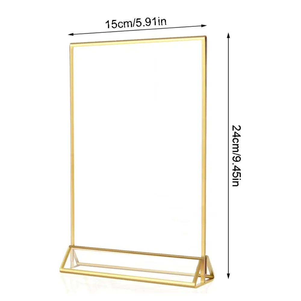 Transparent Acrylic Sign Holder — Elegant Gold Edge Table Display