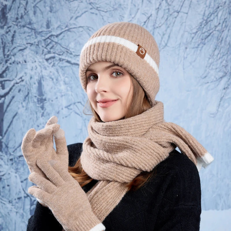 KINIJA Knitted Winter Accessory Set — Warm Hat, Scarf, and Gloves