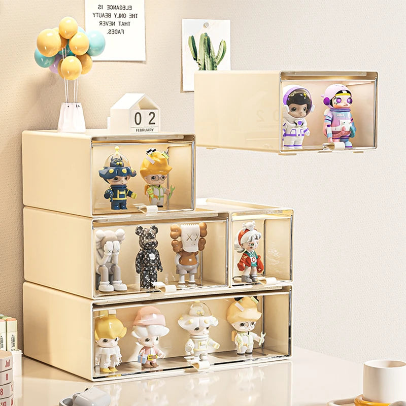 Desktop Storage Box with Drawers — Clear Collectible Display Case