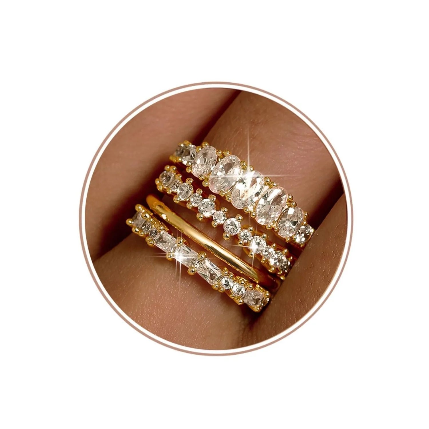 drperfect 14K Gold Plated Stackable Ring Set — Dainty Cubic Zirconia Wedding Bands
