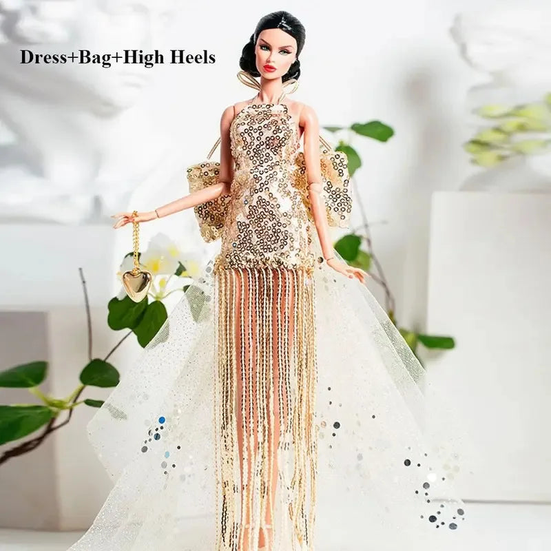 Xianxian Princess European Lace Golden Dress — Elegant Doll Clothing Set