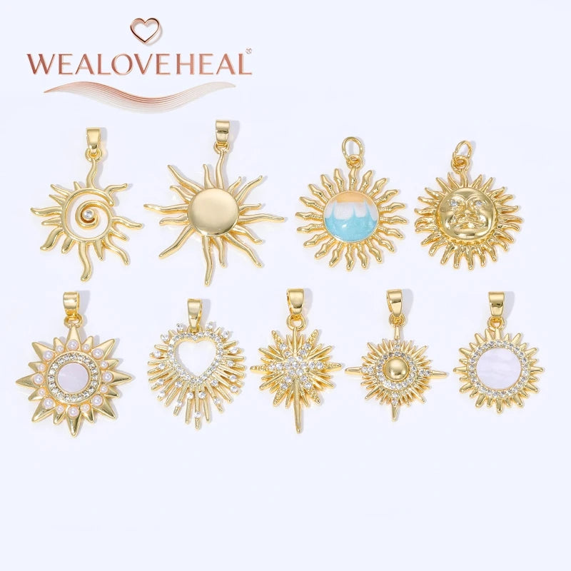 Sun Shaped Zirconia Pendants — 18K Gold Plated Jewelry Findings for DIY Crafts