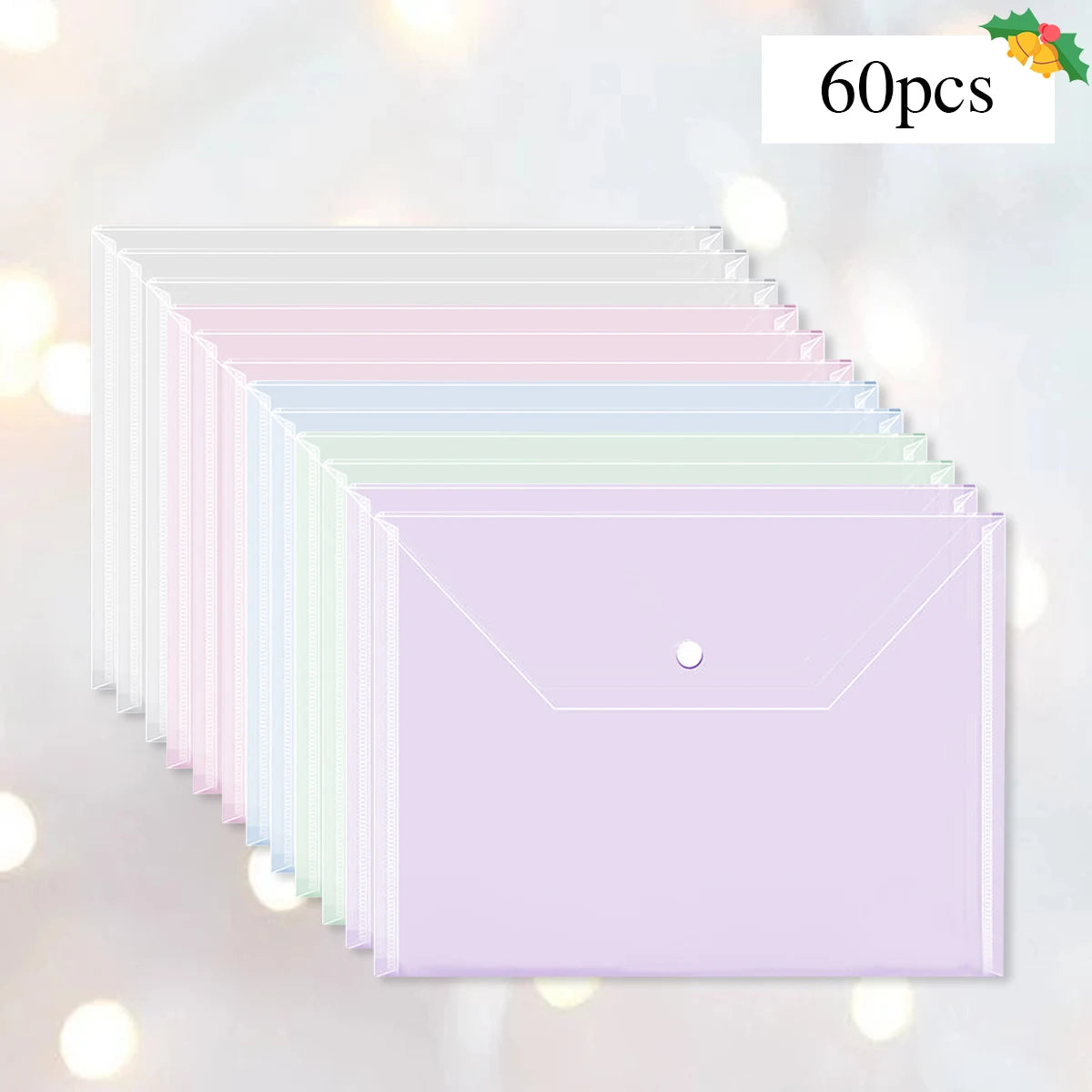A4 Plastic Document Folders — Clear Envelopes with Snap Closure, 50 Pack