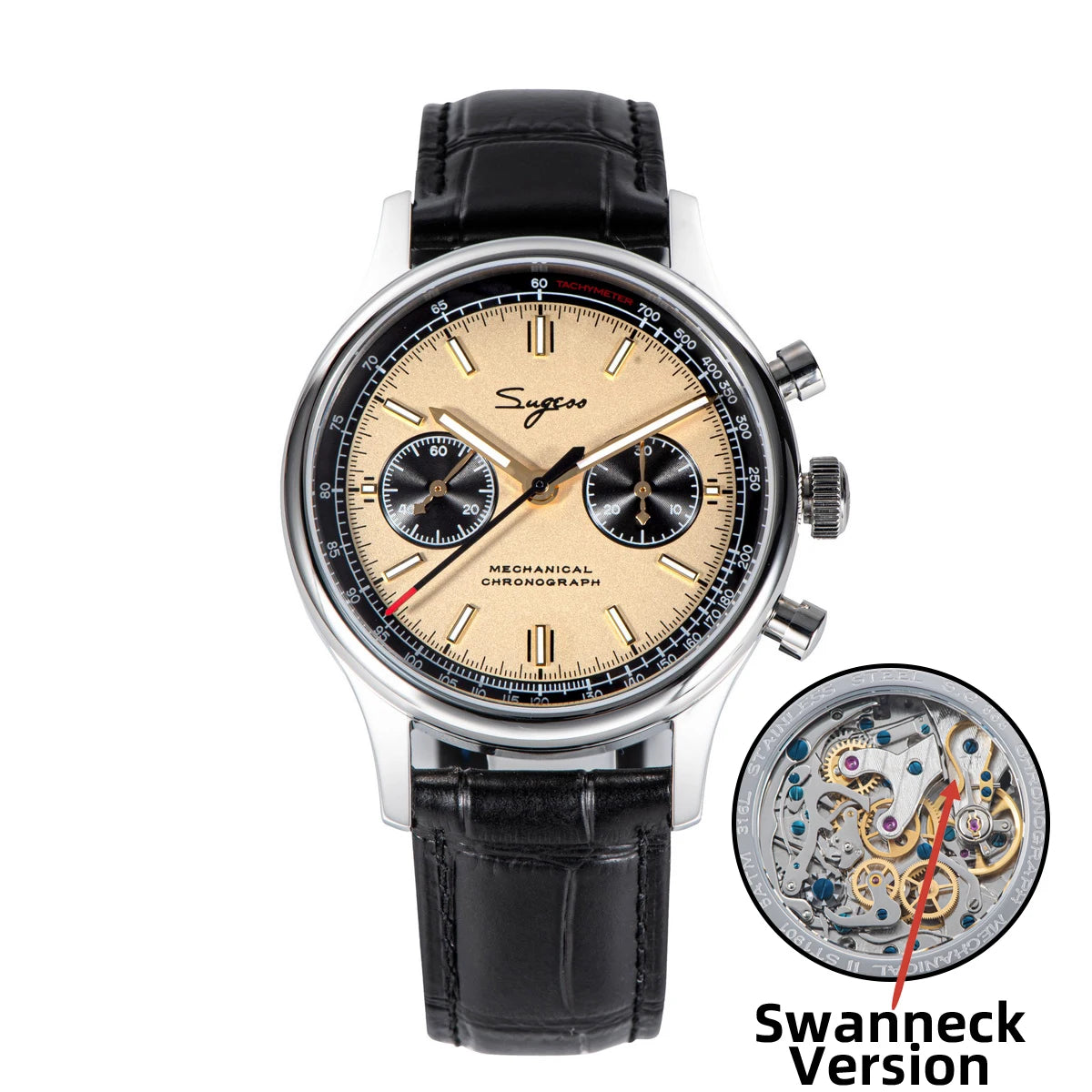 SUGESS 1963 Pilot Chronograph Watch — Mechanical Panda Dial Wristwatch