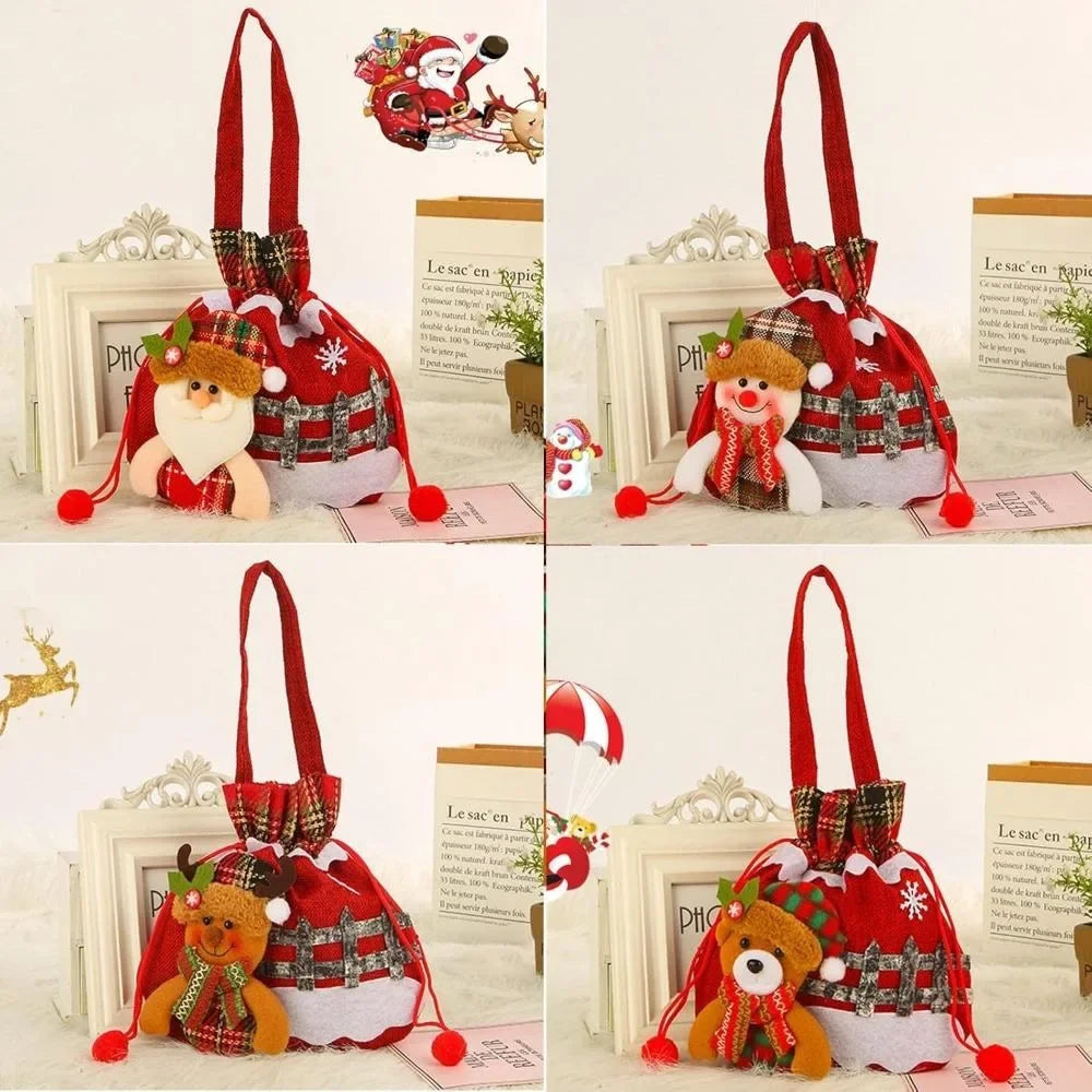 Christmas Drawstring Gift Bags — Reusable Fabric Pouch Set for Favors