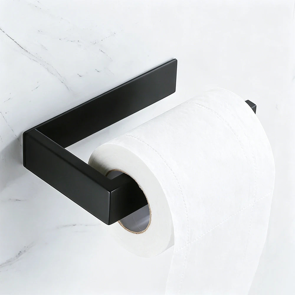 Gaomida Matte Black Toilet Paper Holder — Self-Adhesive Stainless Steel Wall Mount