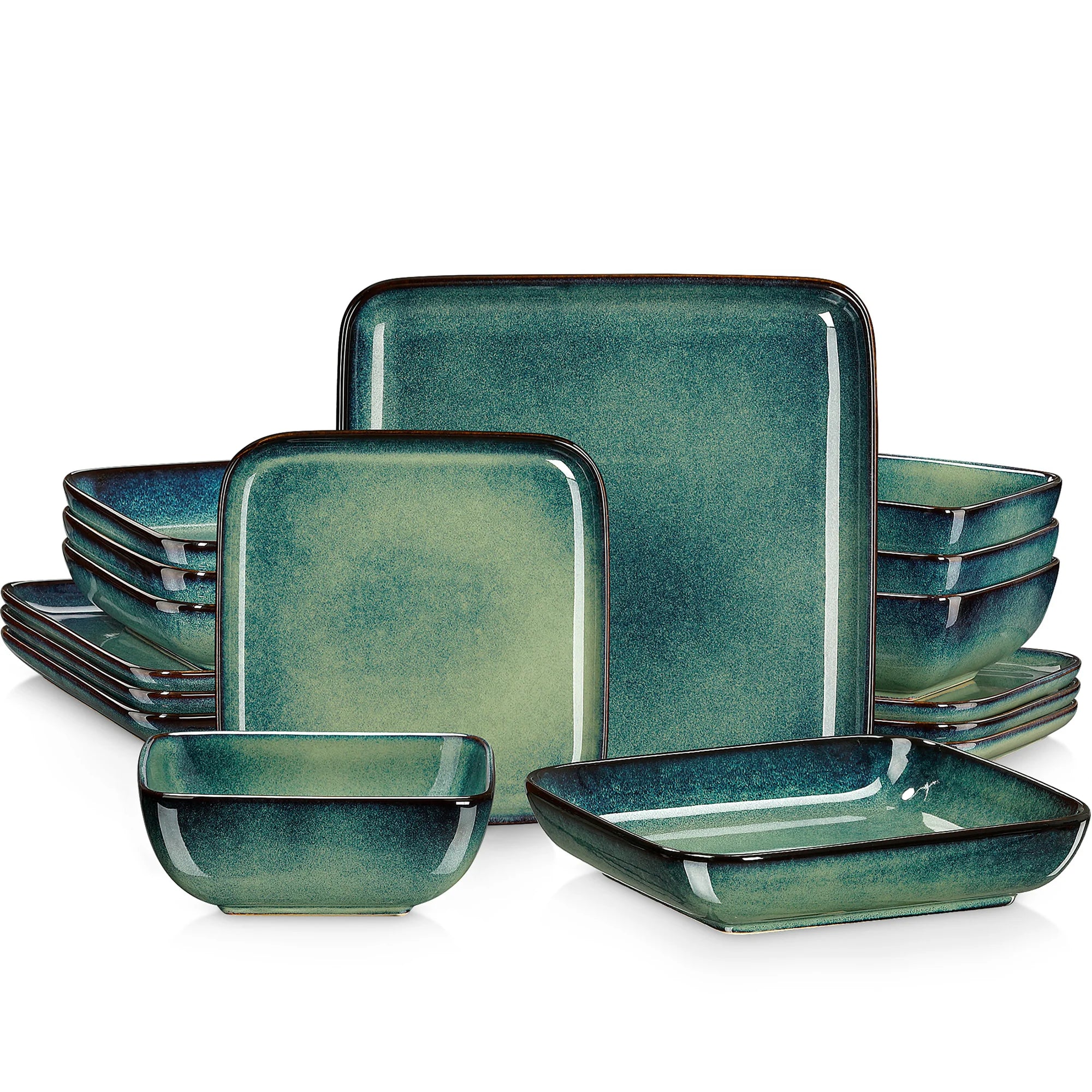 MALACASA Stern 16-Piece Dinnerware Set — Modern Square Ceramic Tableware