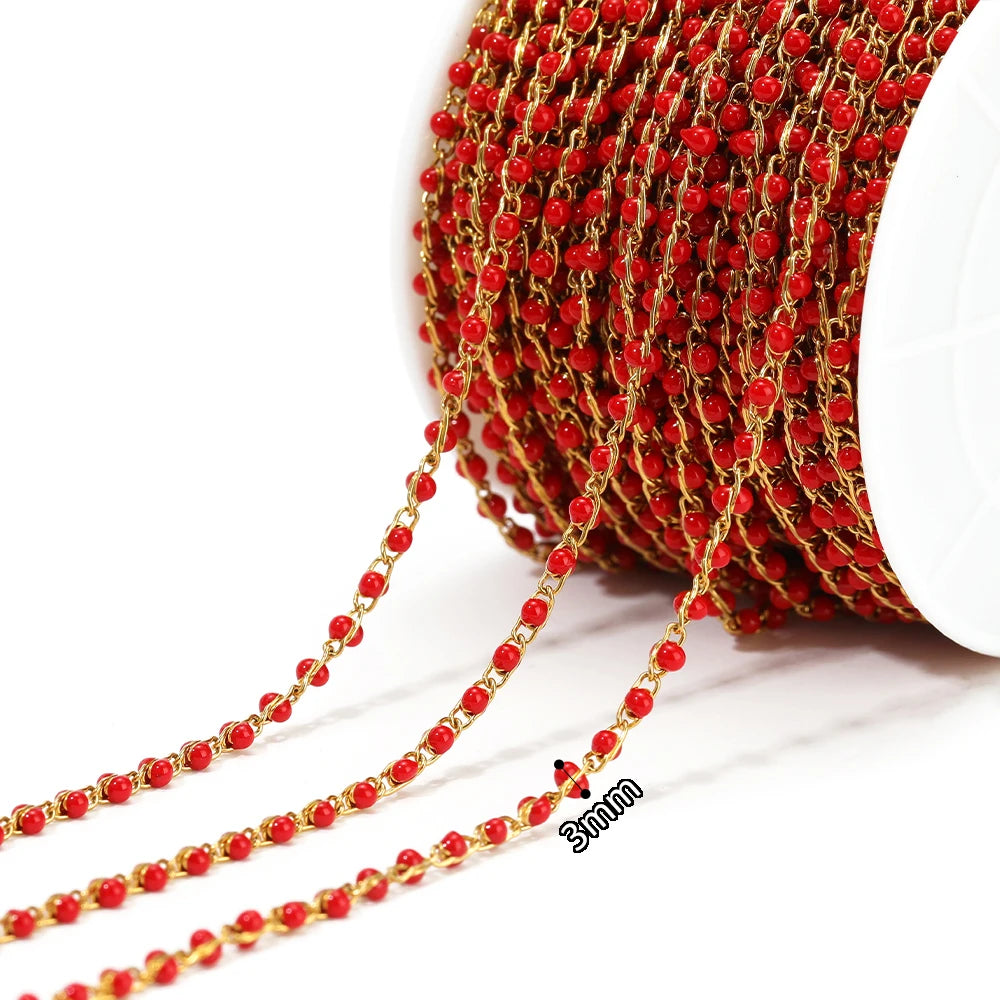 Semitree Enamel Twisted Bead Chain — 1 Meter Stainless Steel Jewelry Wire