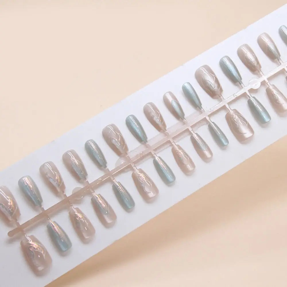 Square False Nail Tips — French Style Cat Eye Full Cover Set