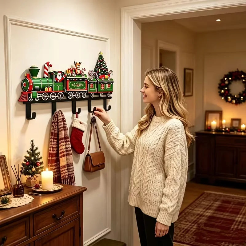Christmas Train Wall Hook Rack — Festive Multi-Functional Storage Organizer