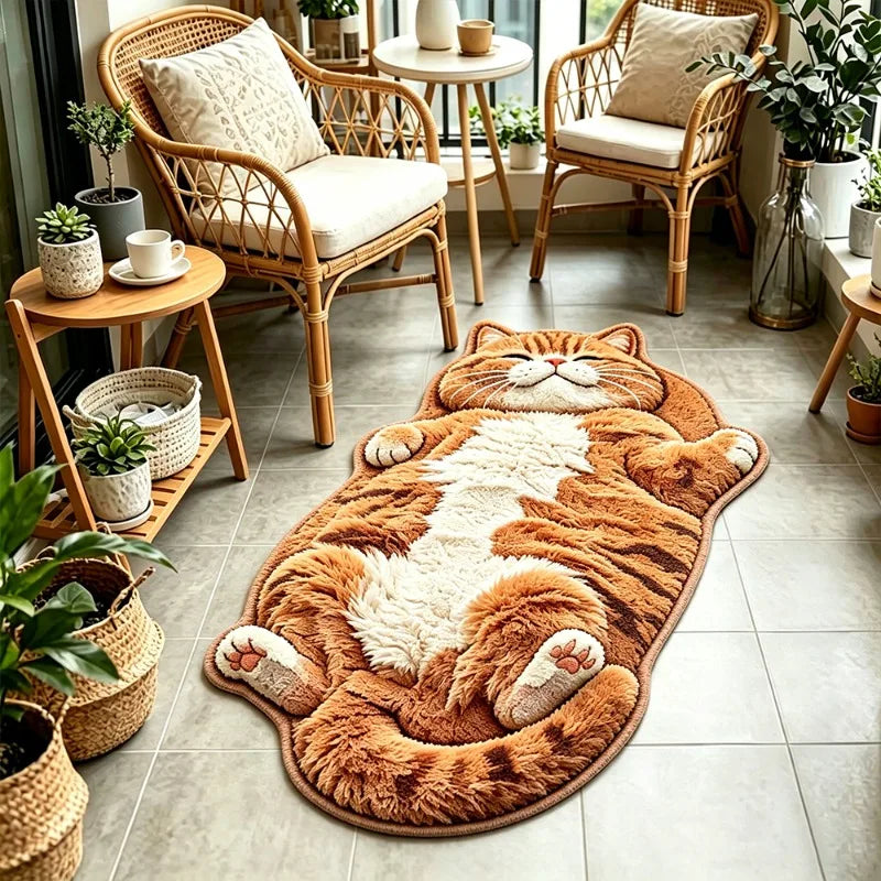 Cute Cat-Shaped Plush Rug — Soft Decorative Floor Mat for Bedroom