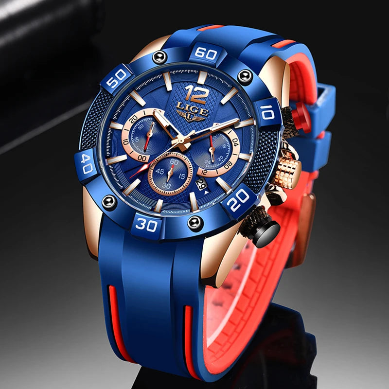 LIGE Luxury Men's Chronograph Watch — Waterproof Quartz Sport Timepiece