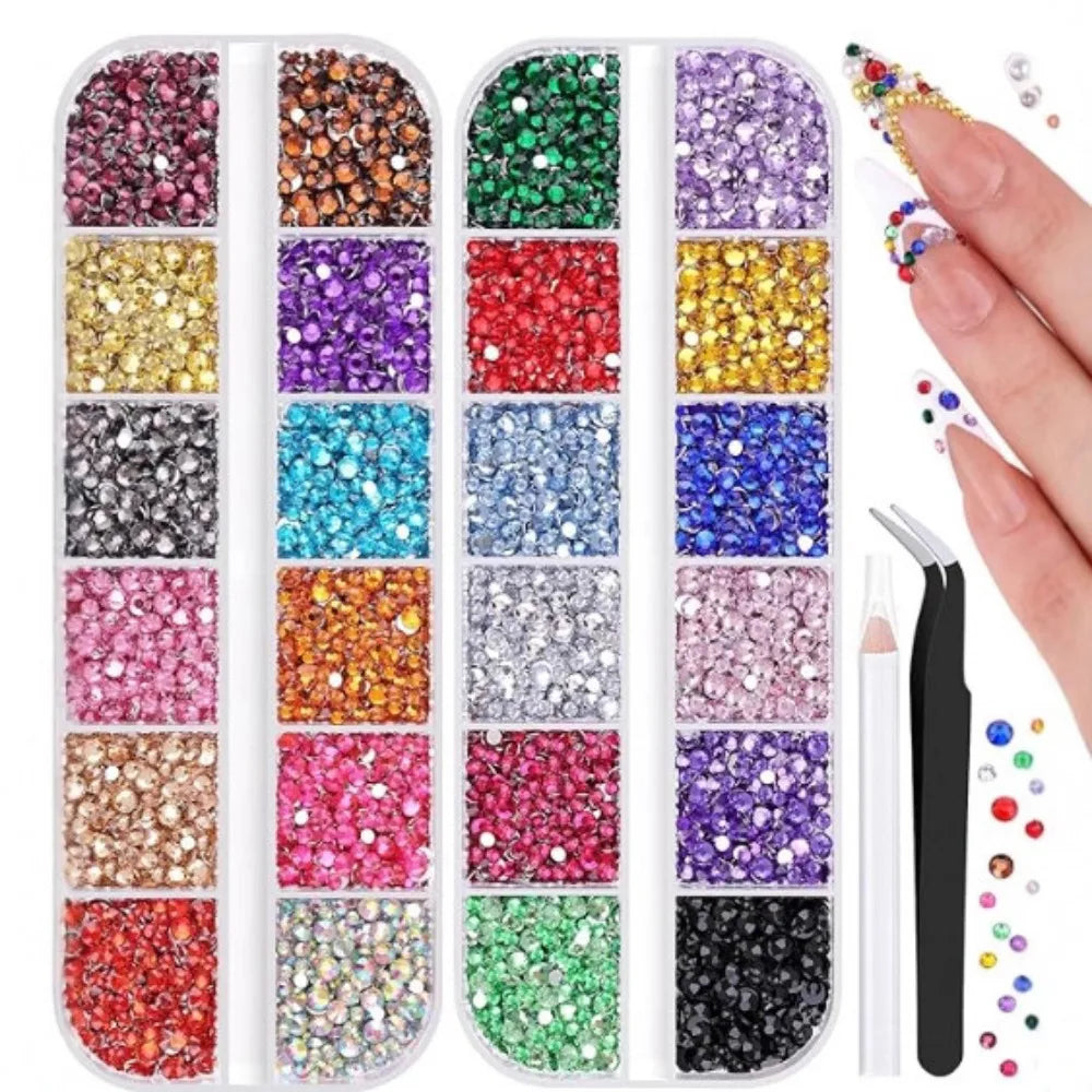 NamPhuong Nail Rhinestones Set — Multi-Color Crystal Gems with Tools