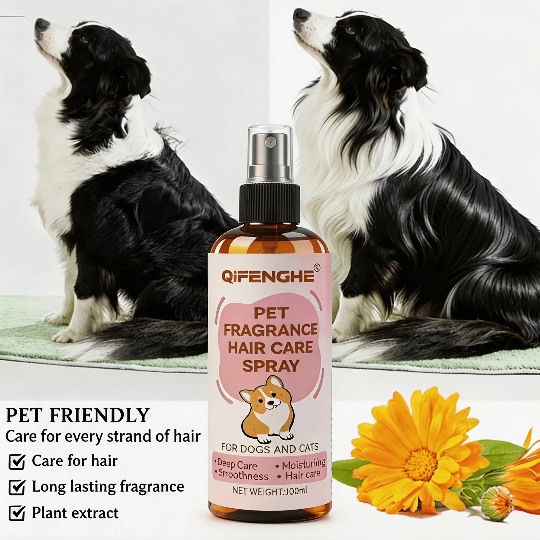 QIFENGHE Pet Hair Care Spray — Instant Frizz Control & Detangling Conditioner