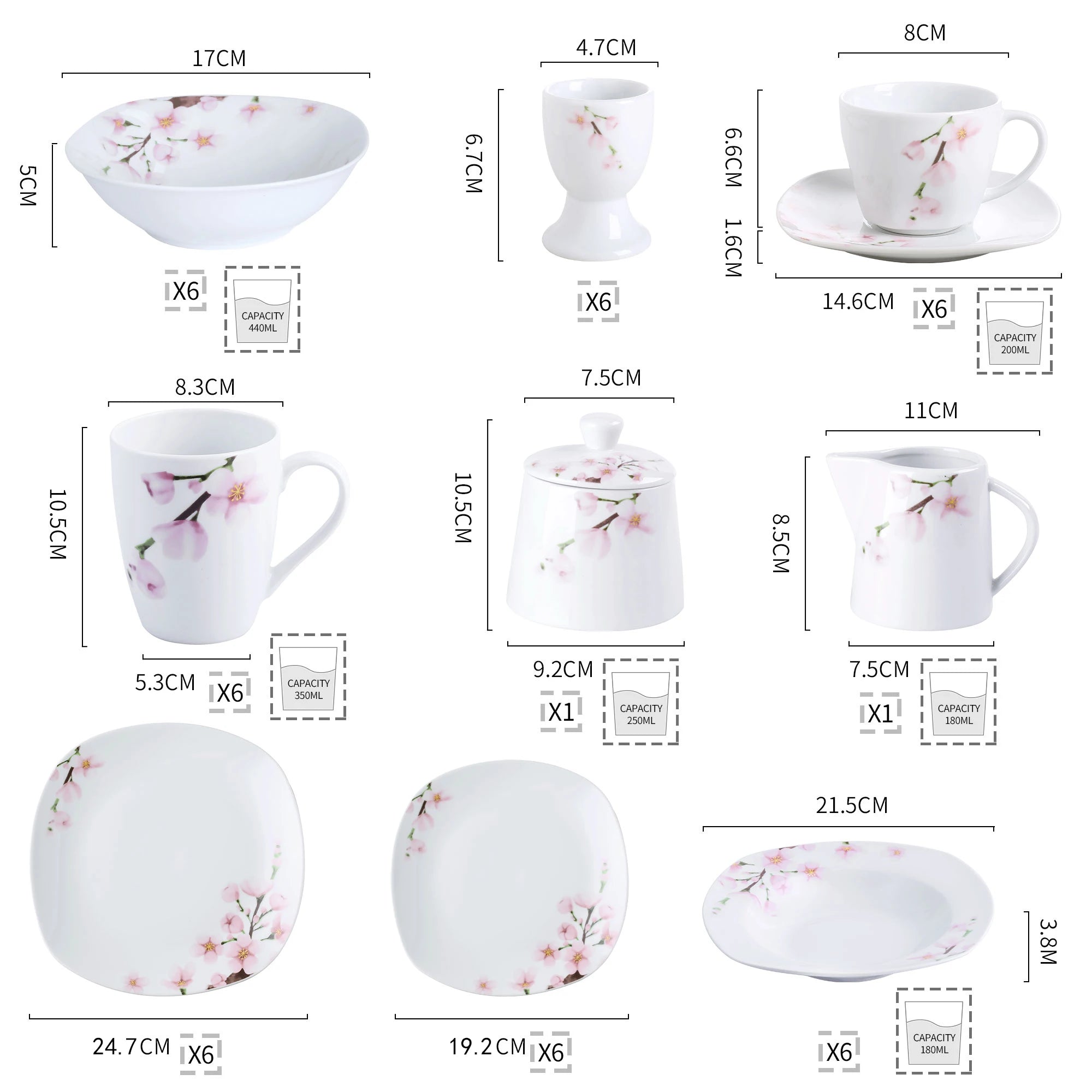 MALACASA Porcelain Dinnerware Set — Elegant Plant Pattern Ceramic Collection