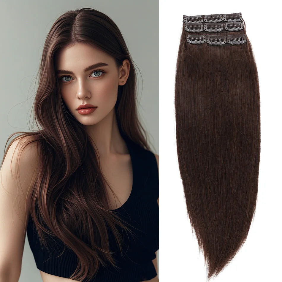 BHF Remy Human Hair Clip-In Extensions — Straight Full Head Set