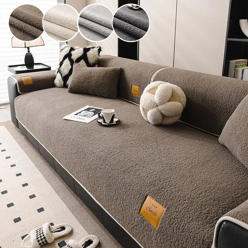 Fleece Sofa Mat — Soft Lamb Fleece Cover for Autumn and Winter