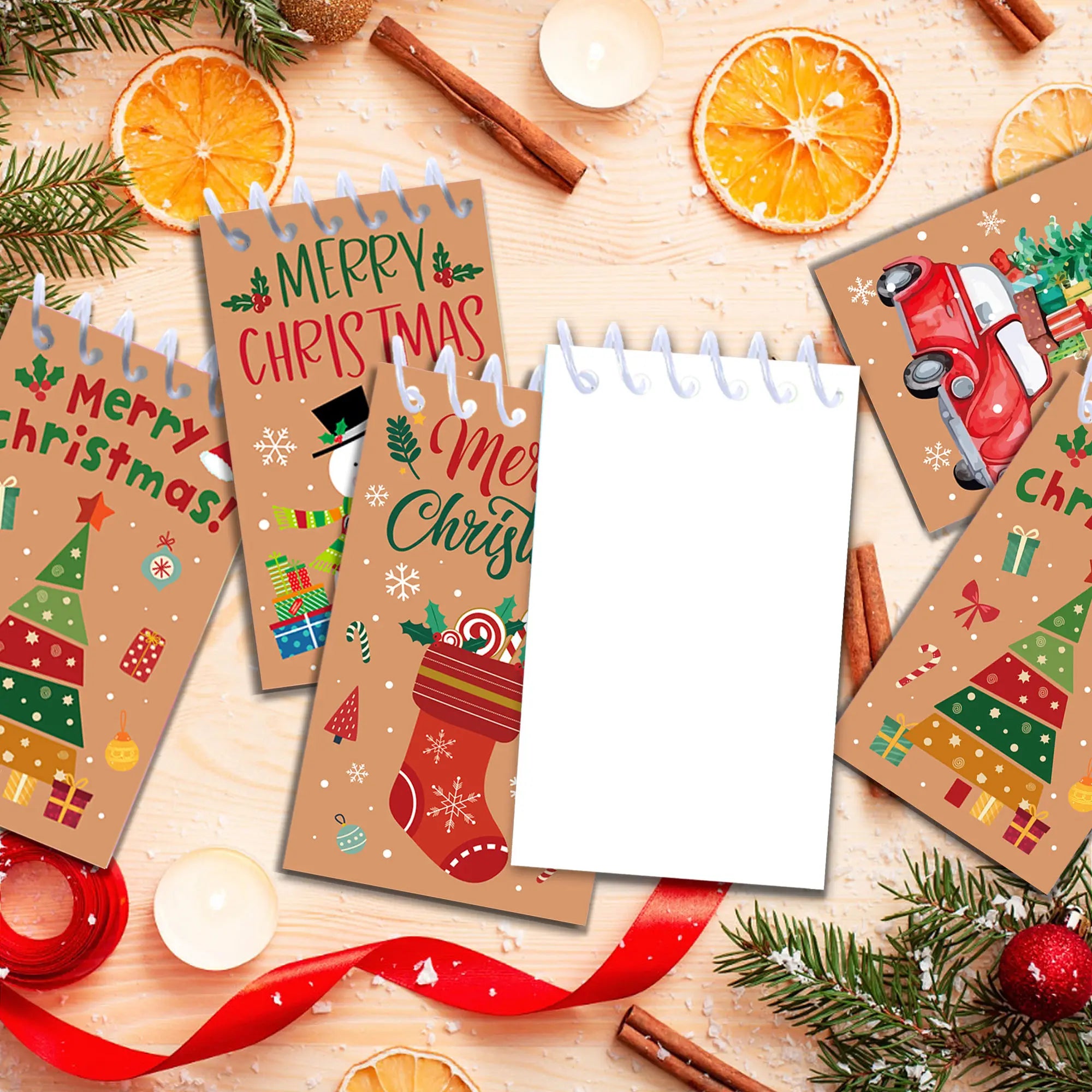 Christmas Spiral Pocket Notebook — Mini Portable Memo Pad Set