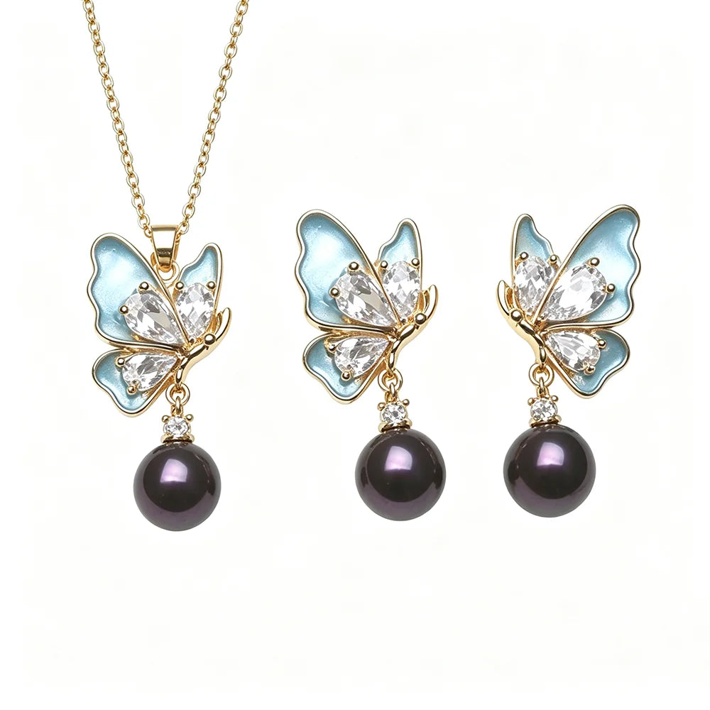 Freshwater Natural Pearl Jewelry Set — 925 Sterling Silver Necklace & Earrings