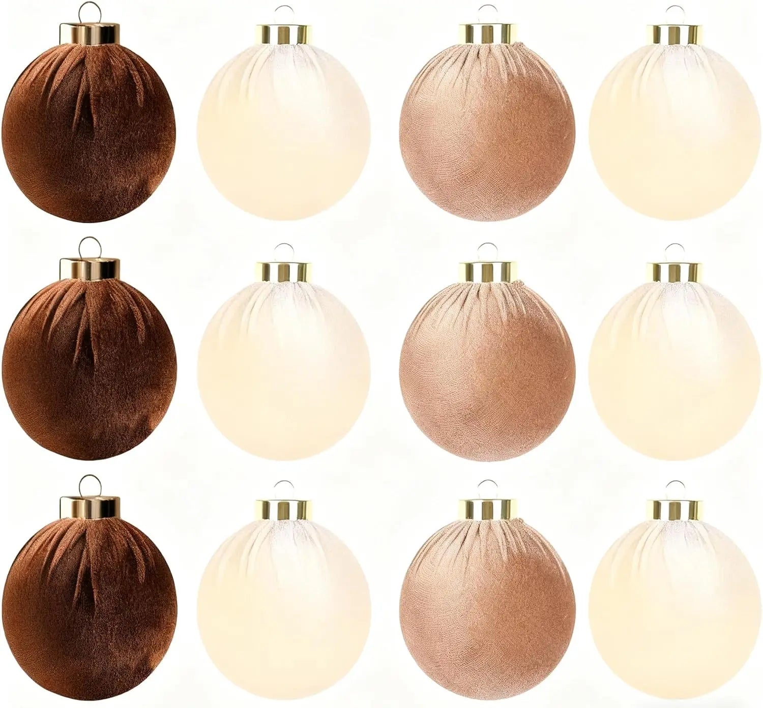 Flocked Fabric Christmas Ball Ornaments — 12-Piece Set for Holiday Decor