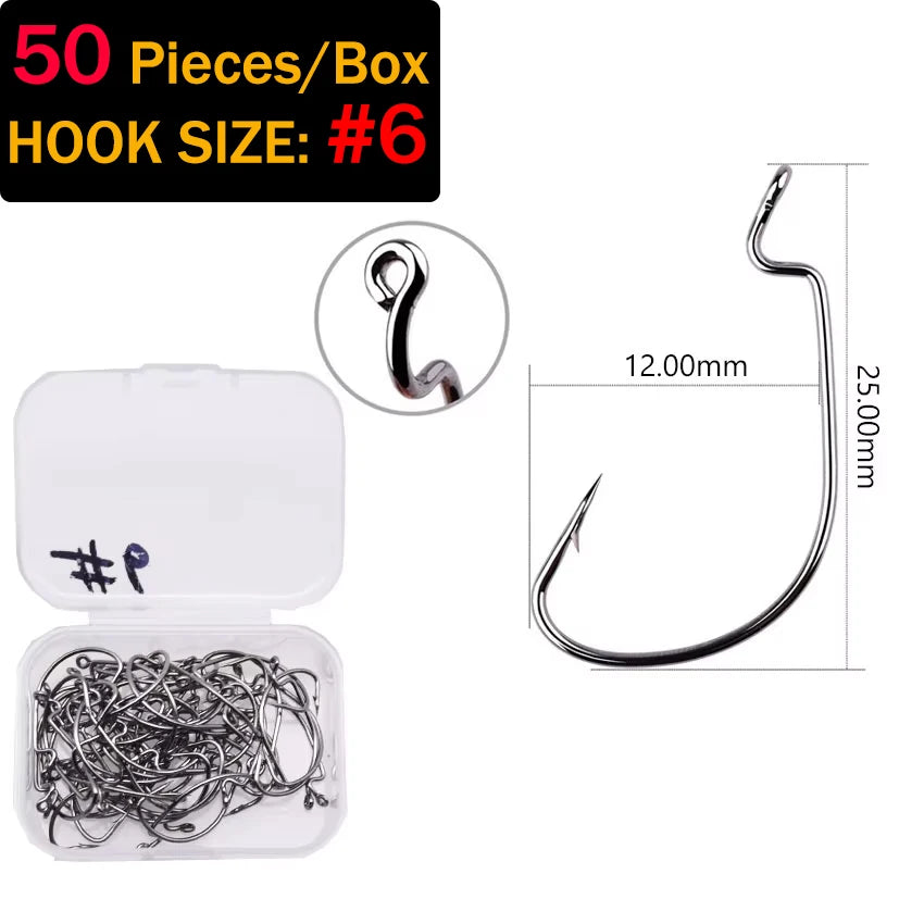MrLurion Wide Gap Offset Fishing Hooks — High Carbon Steel Barbed Lures