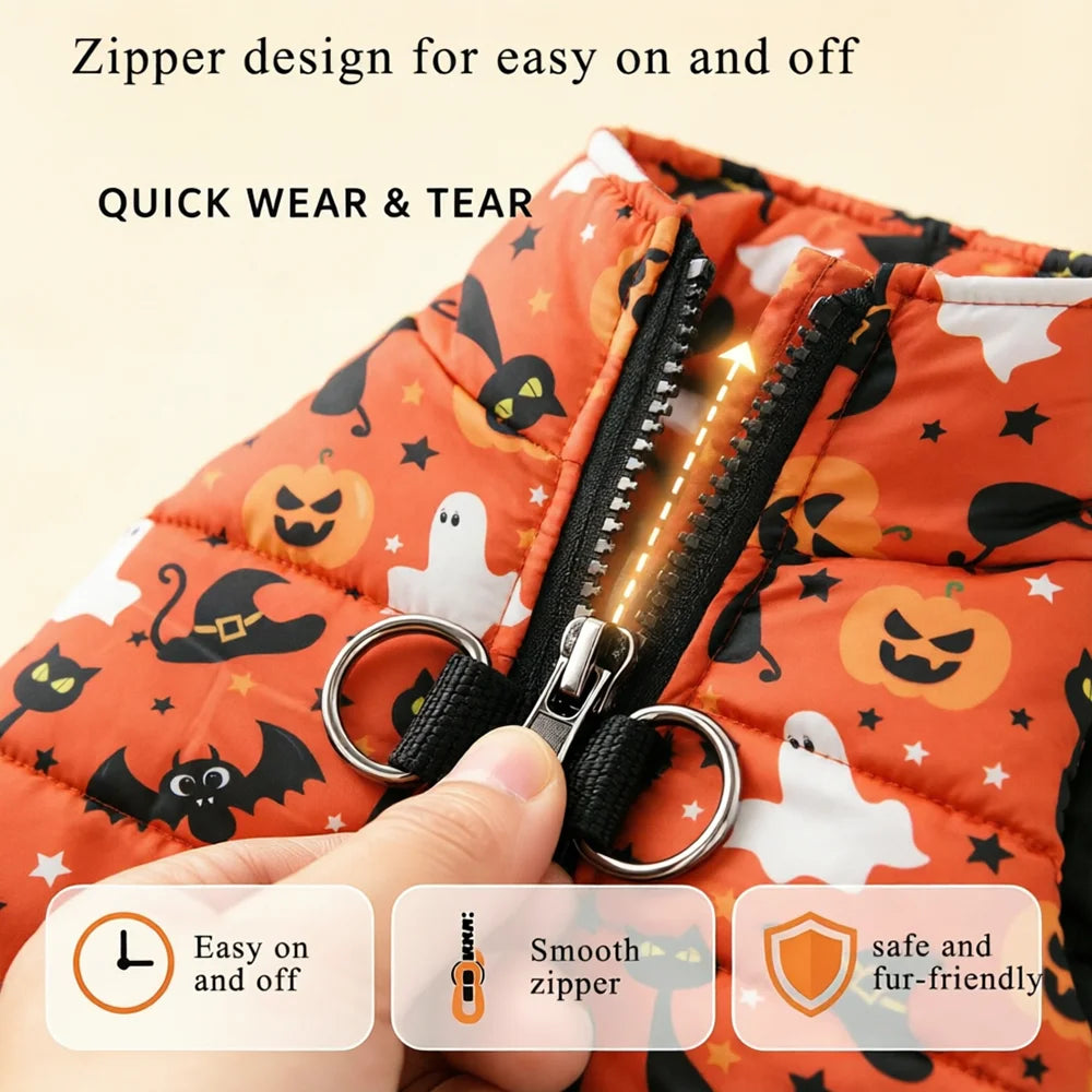 Holapet Halloween Dog Jacket — Waterproof Pumpkin Print Pet Coat