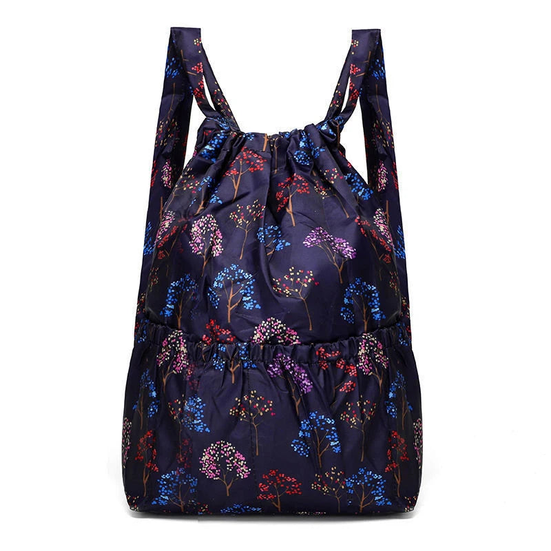 Ethnic Style Drawstring Backpack — Large Capacity Nylon Sports Bag