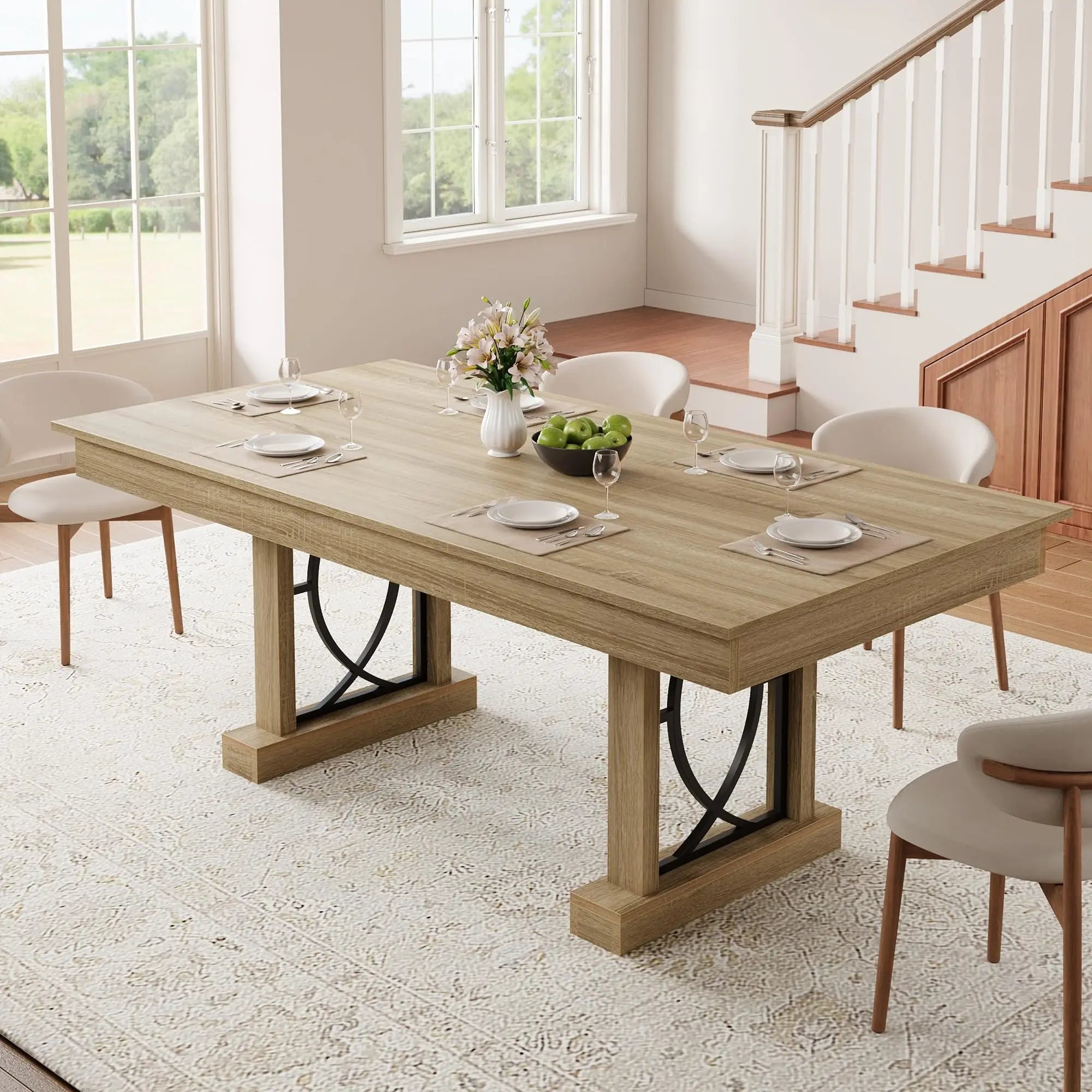 HiMISS 71 Inch Rustic Dining Table — Large Wood Kitchen Table with Storage