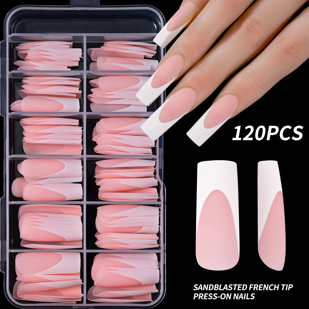 MAFANAILS Pink French Press On Nails — Long Square Full Cover Set