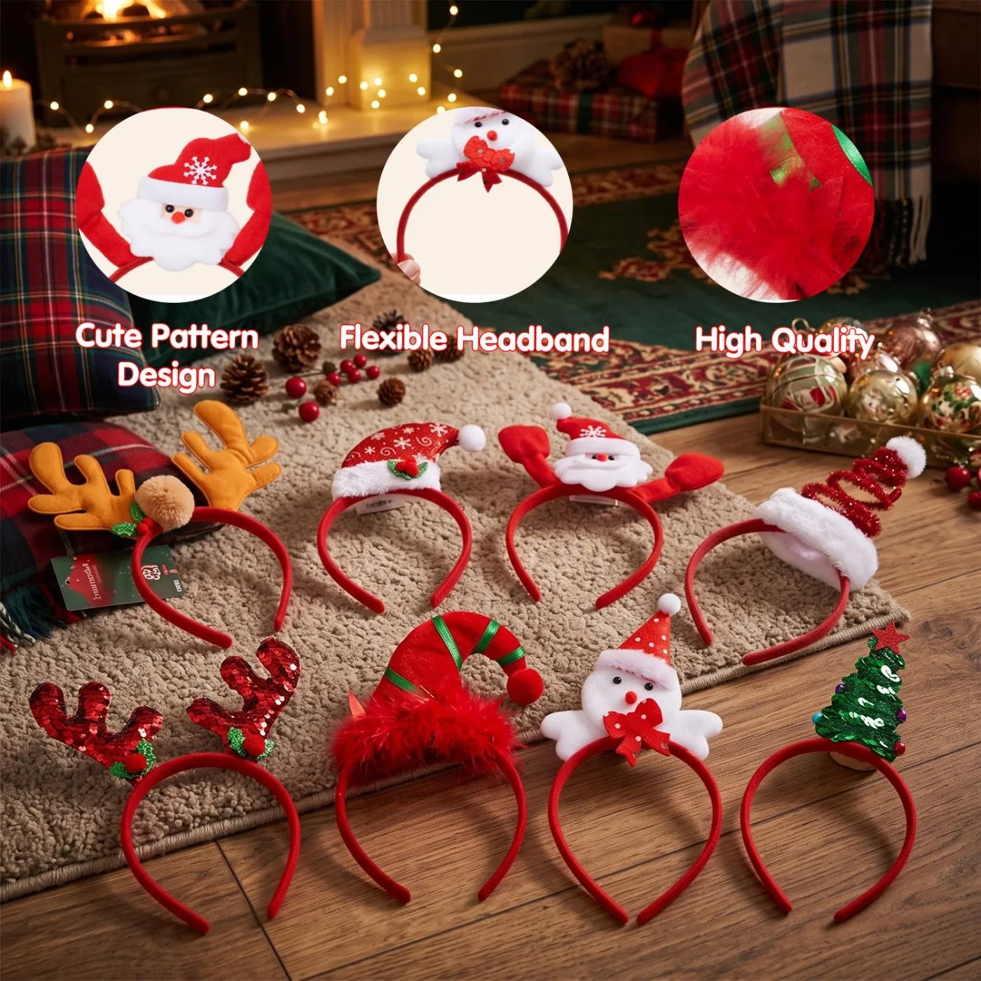 Joyfy Christmas Headband Set — 8 Piece Holiday Party Accessory Kit