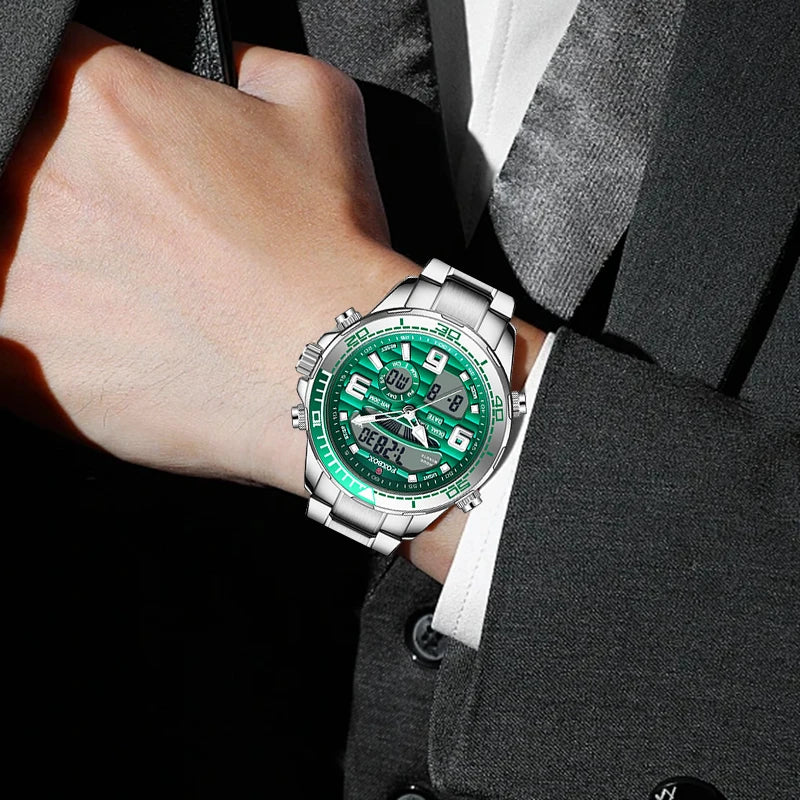 foxbox Men's Dual Display Watch — Luxury Quartz Analog-Digital Wristwatch