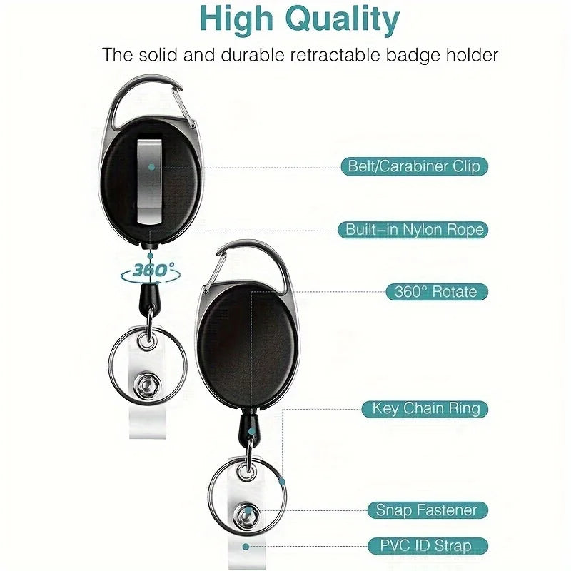 Retractable Badge Holder Set — 360° Rotation Clip & ID Strap, 3 Pack