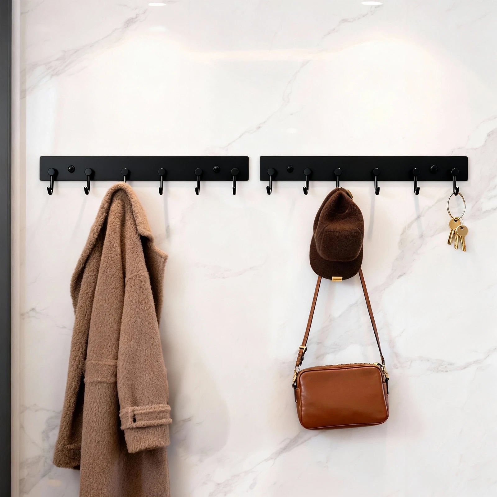 Stainless Steel Wall Hook Bar — 2 Pack Adhesive or Screw Mount Rack