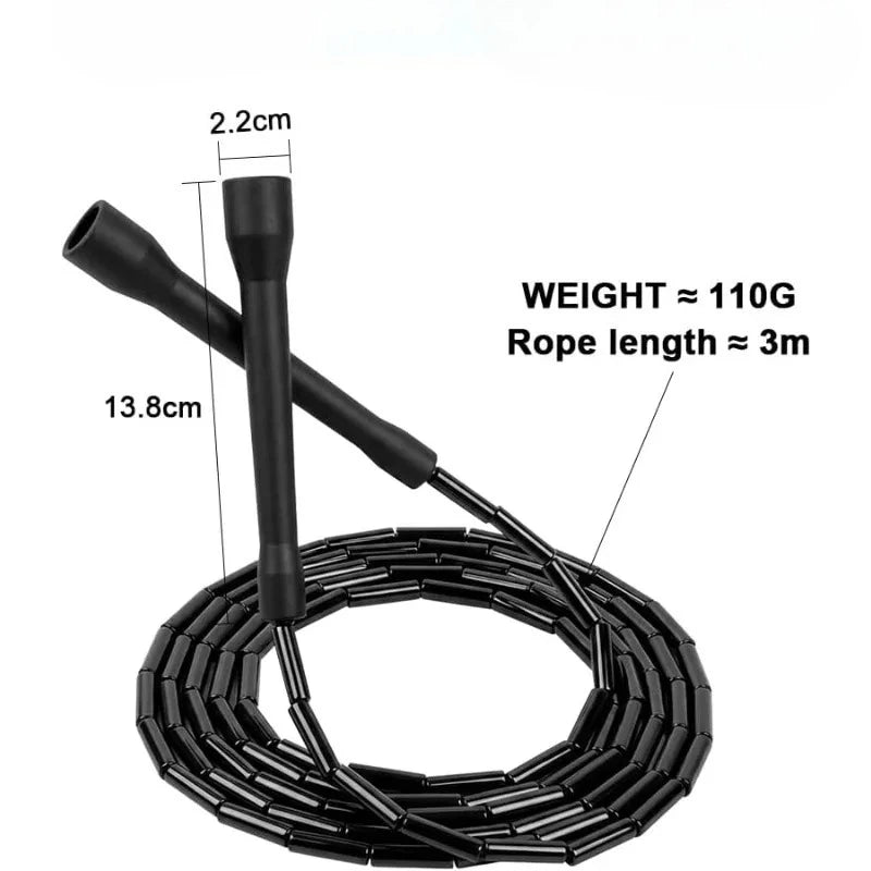 Segmented Beaded Jump Rope — Durable Cardio Training Tool, Black