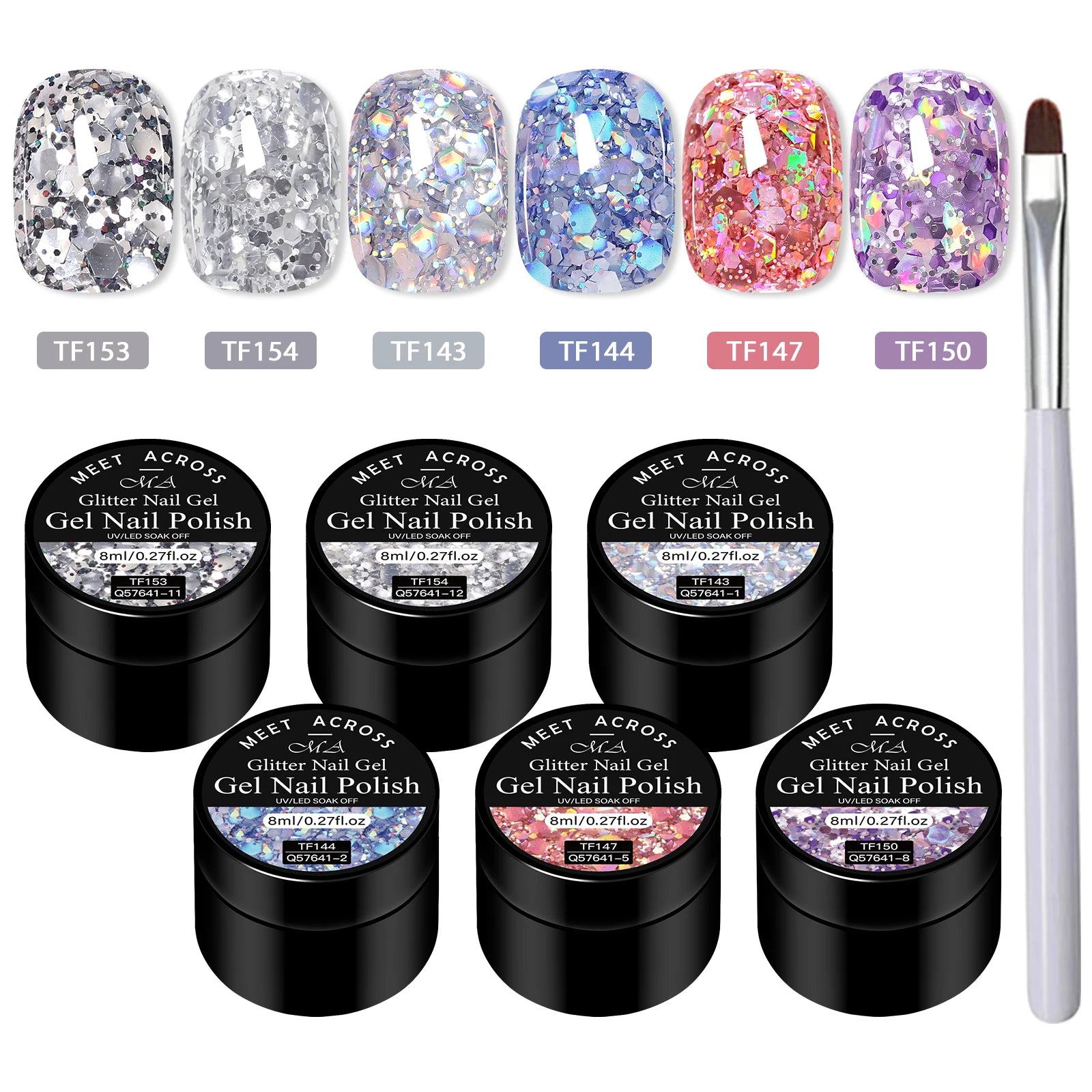 MEET ACROSS Glitter Nail Gel Polish Set — Sparkly DIY Manicure Kit
