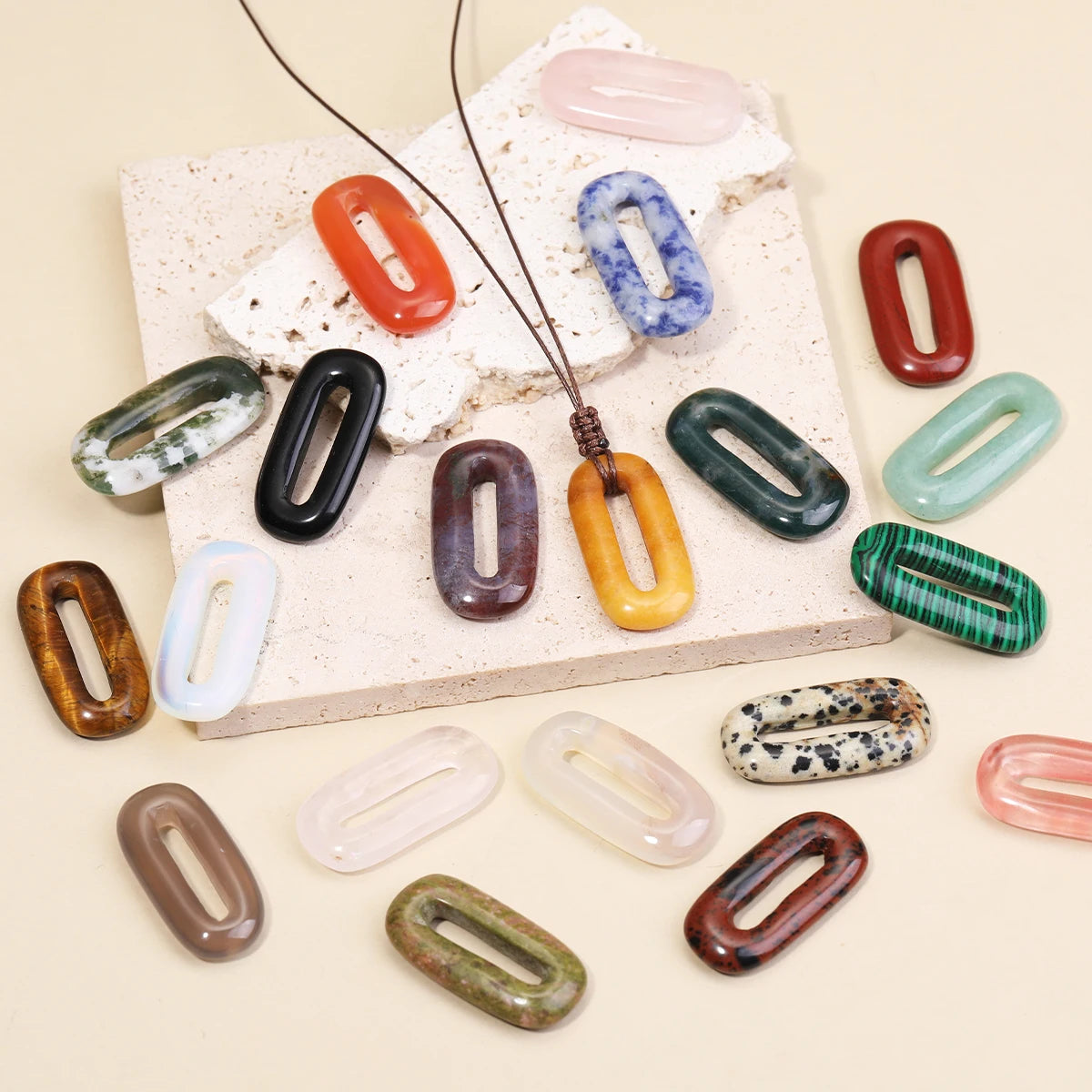 Natural Gemstone Circle Pendant — Ethnic Style Crystal Necklace