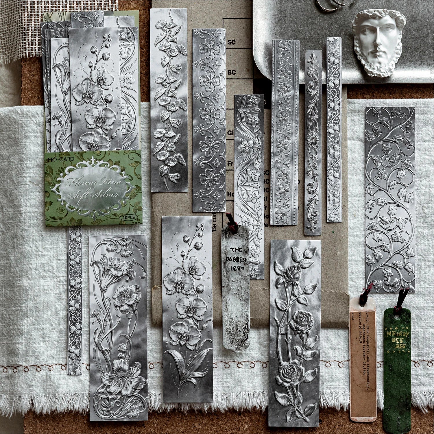 Vintage 3D Floating Silver Bar Stickers — 10 Sheets for Scrapbooking & Journaling