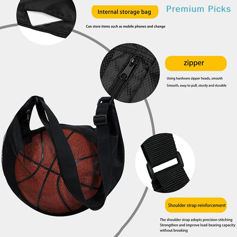 Mesh Sports Ball Carrying Bag — Breathable Storage with Zipper Pocket