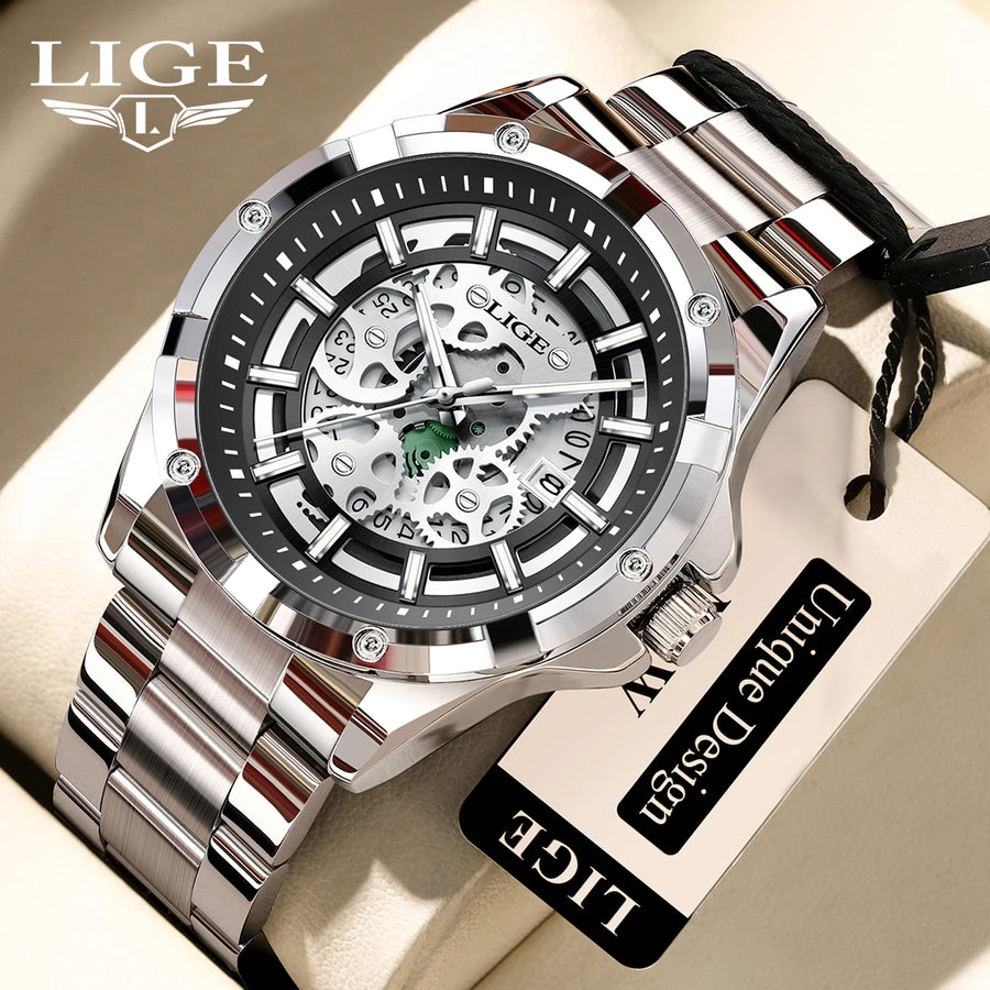 LIGE Business Men's Watch — Waterproof Chronograph with Luminous Hands
