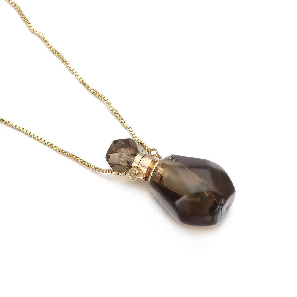 Natural Stone Perfume Bottle Necklace — Essential Oil Diffuser Pendant