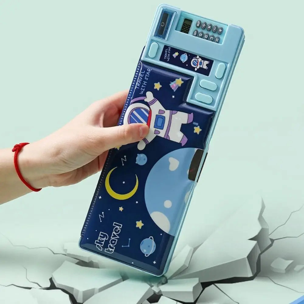 Double Layer Pencil Case — Multi-Functional Stationery Box with Calculator
