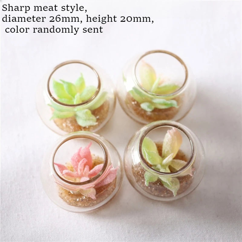 Miniature Potted Succulent Glass Vase — 1:12 Scale Dollhouse Decor
