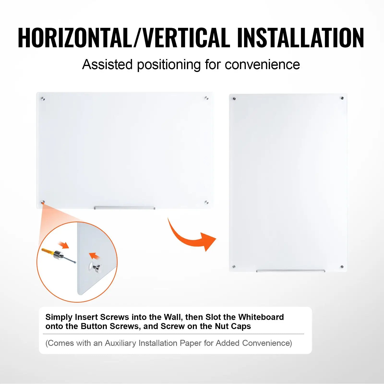 Magnetic Glass Whiteboard — Large Frameless Dry Erase Board, 36"x24"