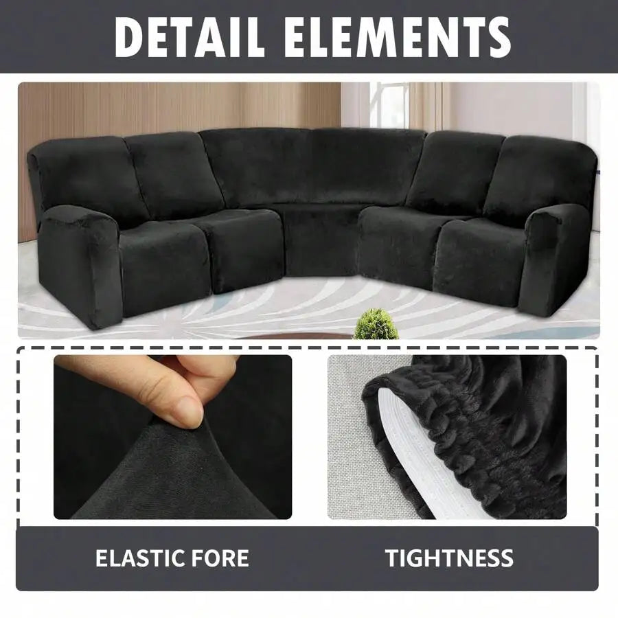 Velvet L-Shape Sofa Cover — Stretch Sectional Slipcover for Corner Couches
