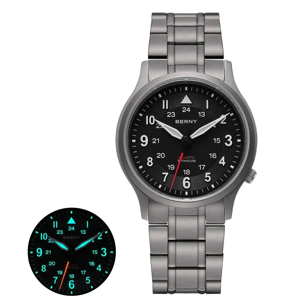 BERNY Full Titanium Field Watch — Luminous Quartz Men's Wristwatch
